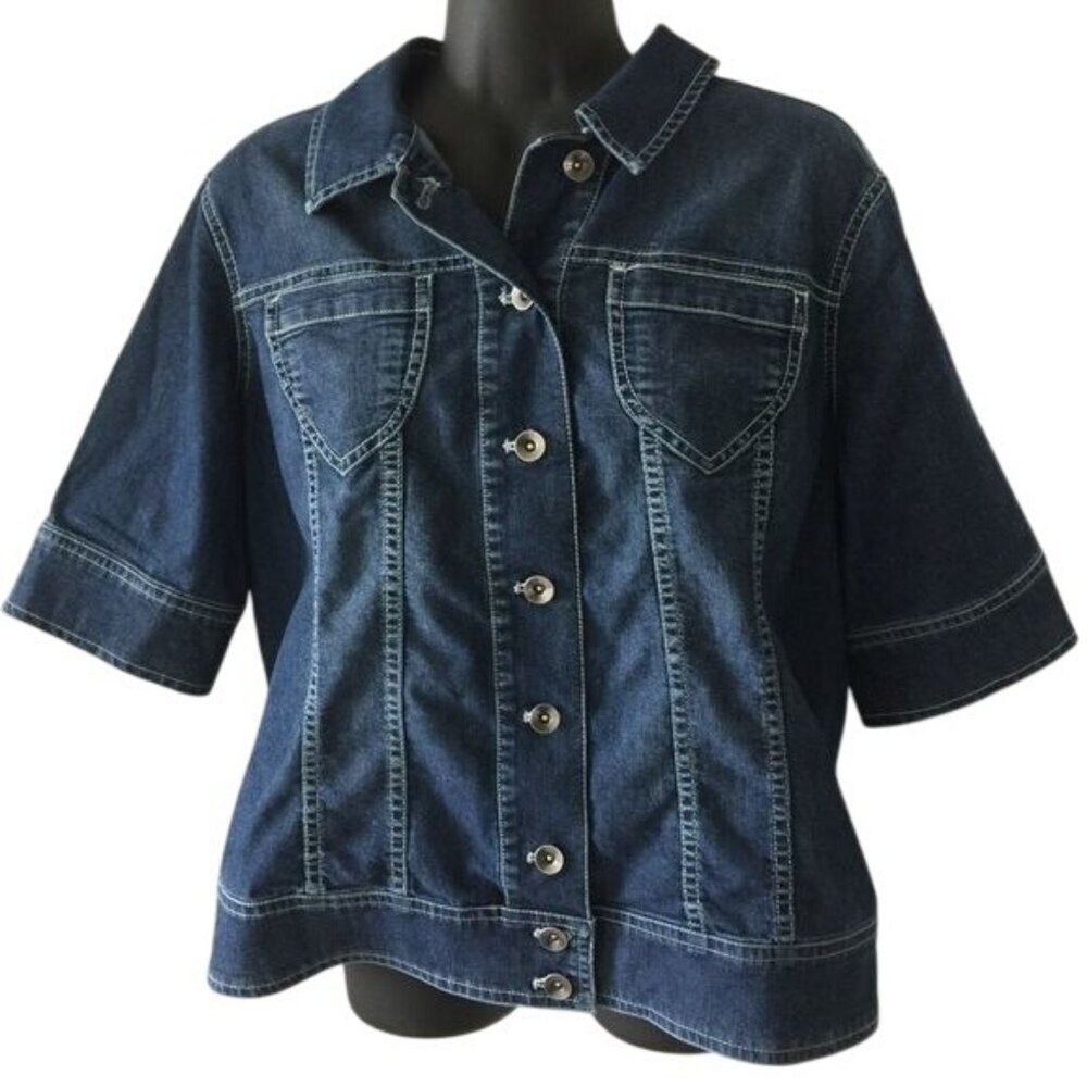 Coldwater Creek Blue Denim Jean Cotton Shirt Blouse Petite 14 P14